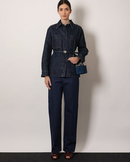 Blue denim jeans with FF detail on the bottom