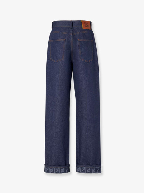 Blue denim jeans with FF detail on the bottom