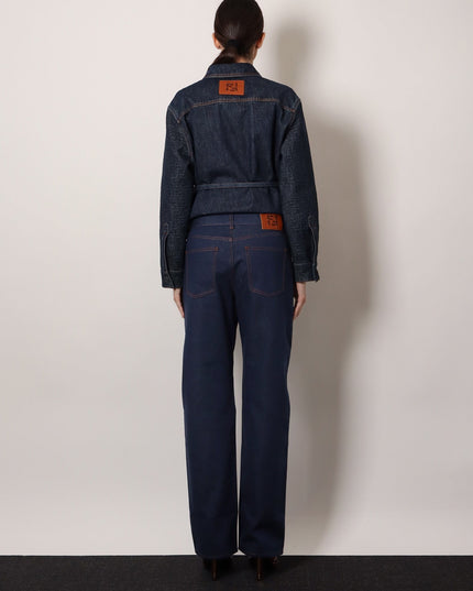 Blue denim jeans with FF detail on the bottom
