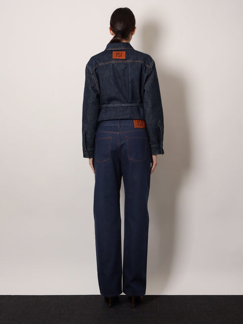 Blue denim jeans with FF detail on the bottom