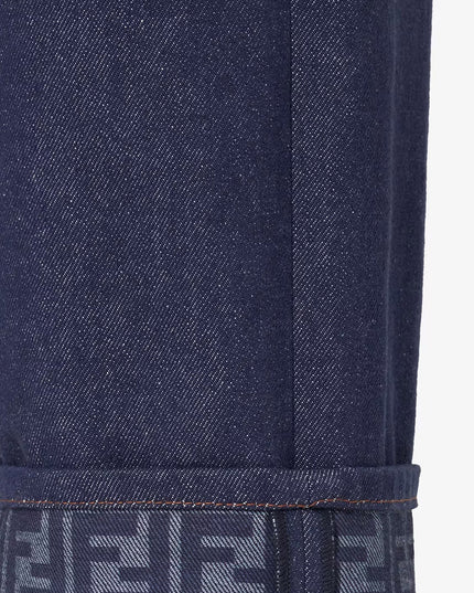 Blue denim jeans with FF detail on the bottom