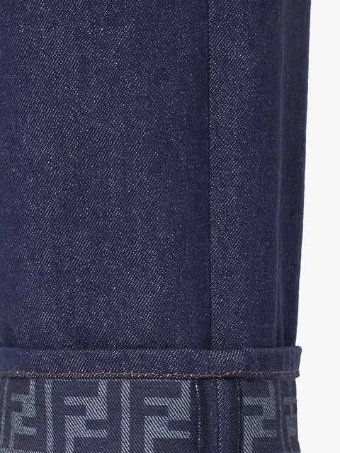 Blue denim jeans with FF detail on the bottom