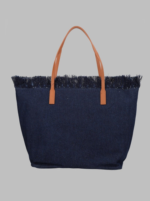 BORSA "CITY" IN DENIM CON FRANGE