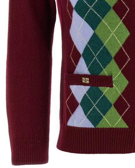 'Burgundy Check' cardigan