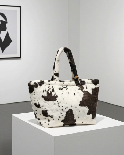Bedruckte Tasche mit Kuhmuster und langen, weichen Henkeln