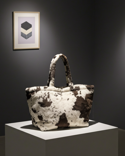 Bedruckte Tasche mit Kuhmuster und langen, weichen Henkeln