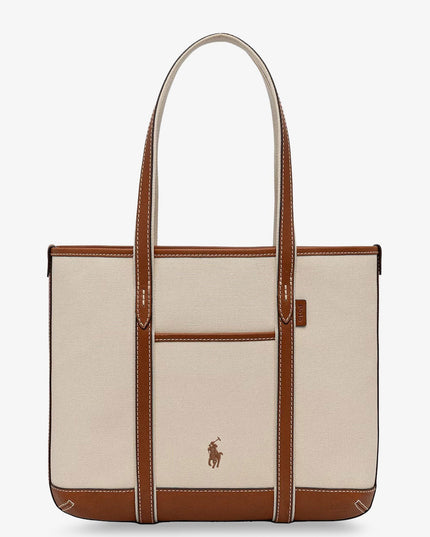 Canvas shoulder bag with embroidered logo on the front