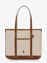 Canvas shoulder bag with embroidered logo on the front