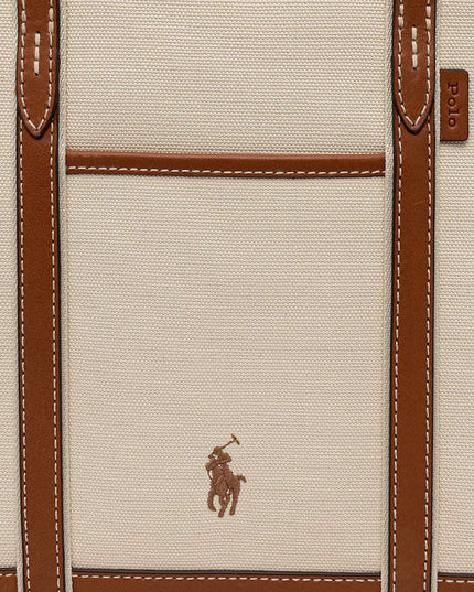 Canvas shoulder bag with embroidered logo on the front