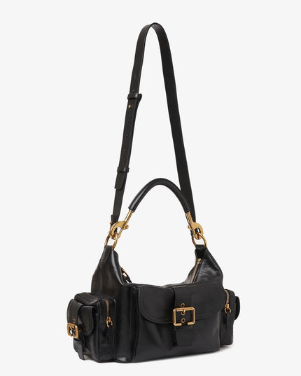 Carry shiny buffalo leather shoulder bag