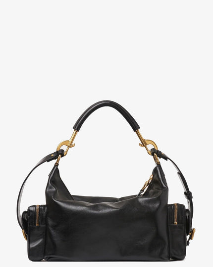 Carry shiny buffalo leather shoulder bag