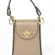 Beige leather handbag with gold bee clasp and studded details, luxury designer accessory