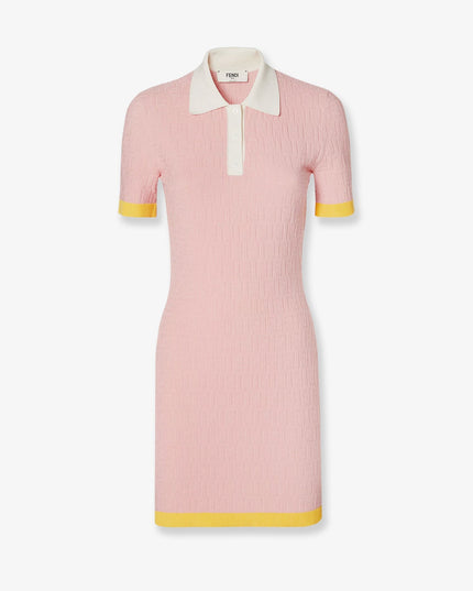 Cotton and silk blend short dress with all-over FF motif