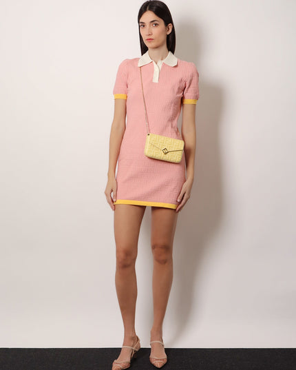 Cotton and silk blend short dress with all-over FF motif