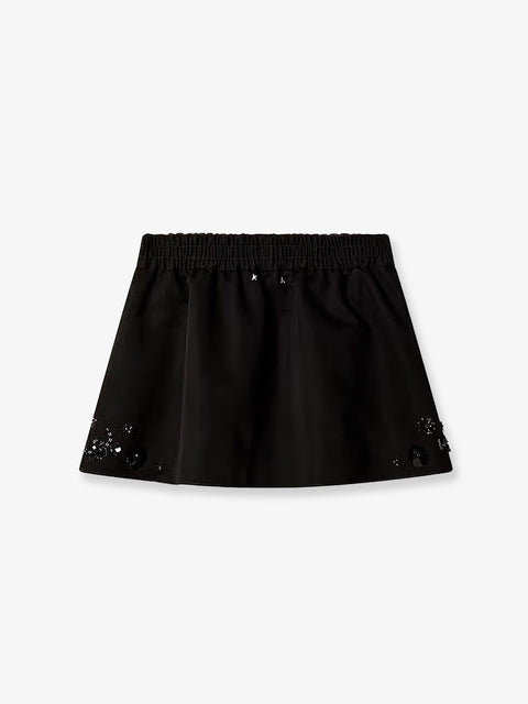 Cotton blend midi skirt with floral sequin and crystal details