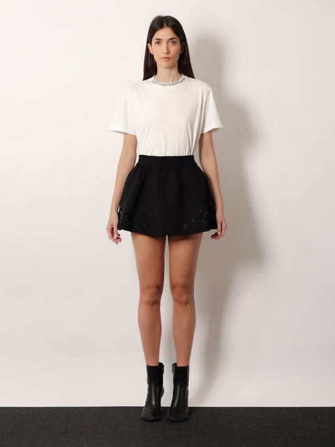 Cotton blend midi skirt with floral sequin and crystal details