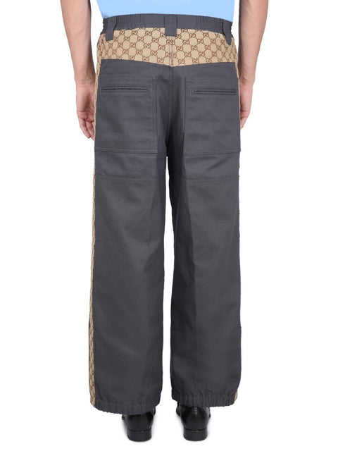 COTTON FABRIC PANTS WITH GG INSERTS