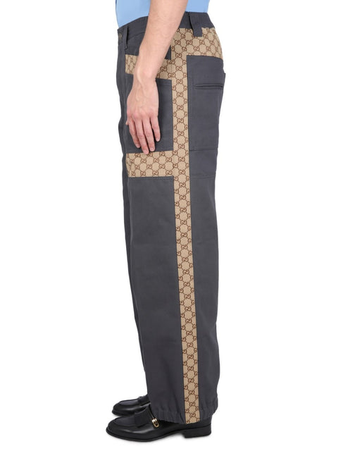 COTTON FABRIC PANTS WITH GG INSERTS