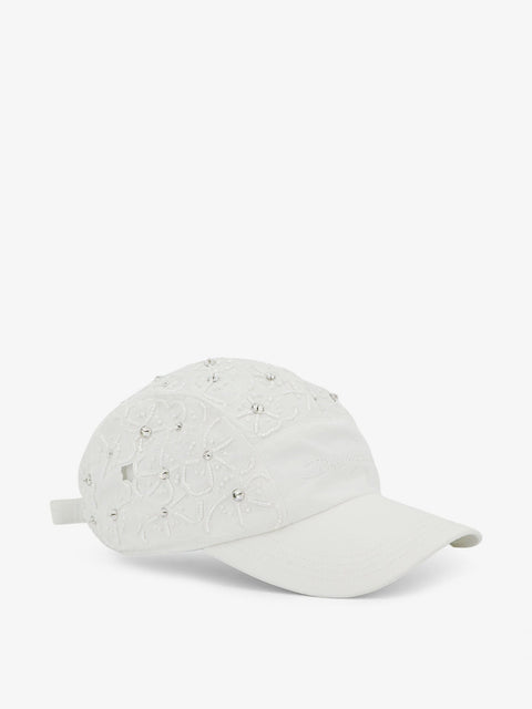Cotton hat with all-over floral embroidery