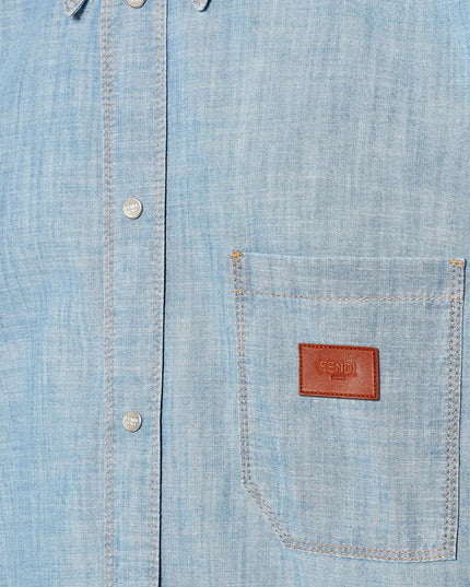 Cotton shirt with denim effect