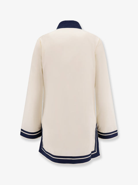 Cotton short dress with contrasting profiles