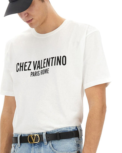 COTTON T-SHIRT WITH "CHEZ VALENTINO" PRINT