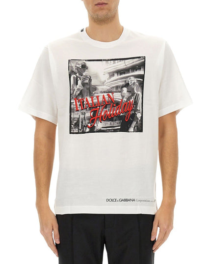 COTTON T-SHIRT WITH "ITALIAN HOLIDAY" PRINT