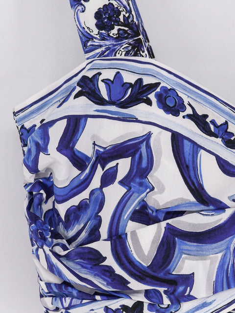 Cropped cotton top with Maiolica print