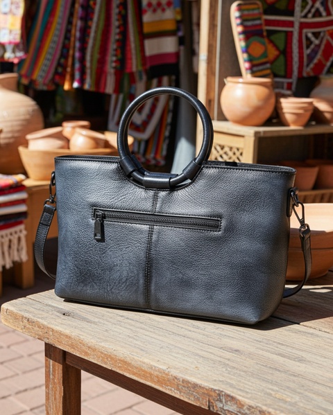 Modische Schultertasche aus Vintage-Leder mit rundem Henkel – Geräumig und Stilvoll