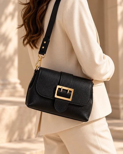 ZEEN | Noemi Handtasche aus genarbtem Leder | Noir
