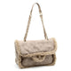 Luxury quilted suede handbag with shearling trim and chain strap, designer Italian leather accessory
