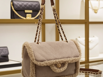 Shoulder bag with chain strap in suede look with fur trim 