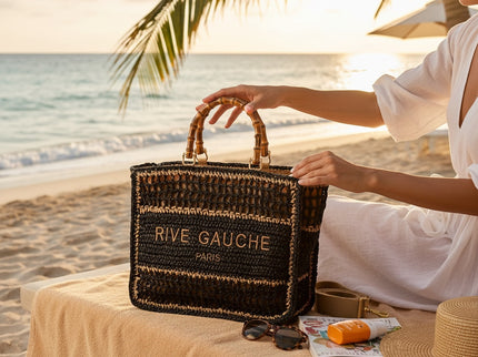 CROCHET Woven Shopper RIVE GAUCHE with Bamboo Handles