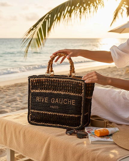 CROCHET Geflochtener Shopper RIVE GAUCHE mit Bambusgriffen (gross)