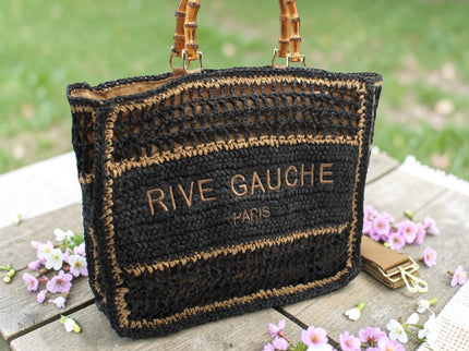 CROCHET Woven Shopper RIVE GAUCHE with Bamboo Handles