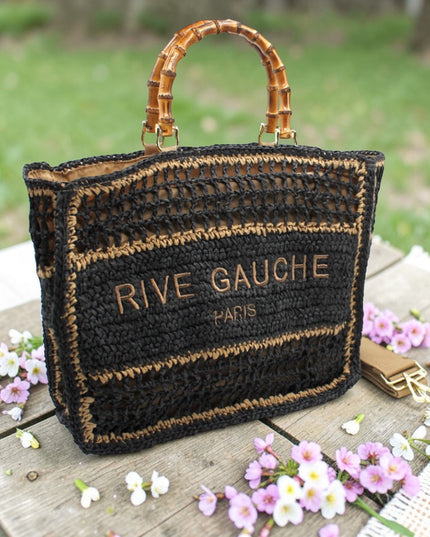 CROCHET Geflochtener Shopper RIVE GAUCHE mit Bambusgriffen (gross)