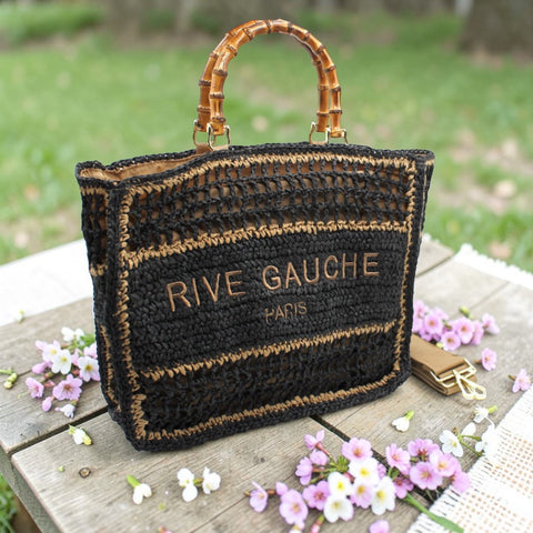 CROCHET Cabas tressé RIVE GAUCHE avec poignées en bambou (grand)