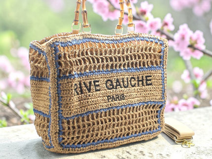 CROCHET Woven Shopper RIVE GAUCHE with Bamboo Handles