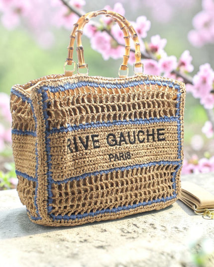CROCHET Geflochtener Shopper RIVE GAUCHE mit Bambusgriffen (gross)