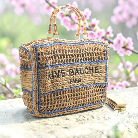 CROCHET Cabas tressé RIVE GAUCHE avec poignées en bambou (grand)