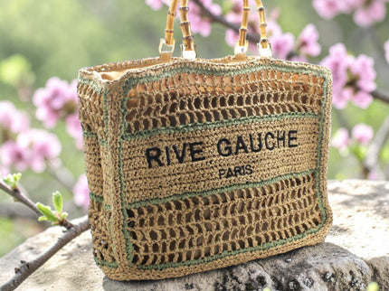CROCHET Woven Shopper RIVE GAUCHE with Bamboo Handles