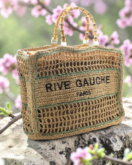 CROCHET Geflochtener Shopper RIVE GAUCHE mit Bambusgriffen (gross)
