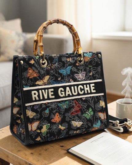 CROCHET Woven Shopper RIVE GAUCHE with Bamboo Handles