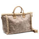 Luxury suede tote bag with shearling trim and ST-HONORÉ PARIS embossing, perfect for designer fashion lovers.