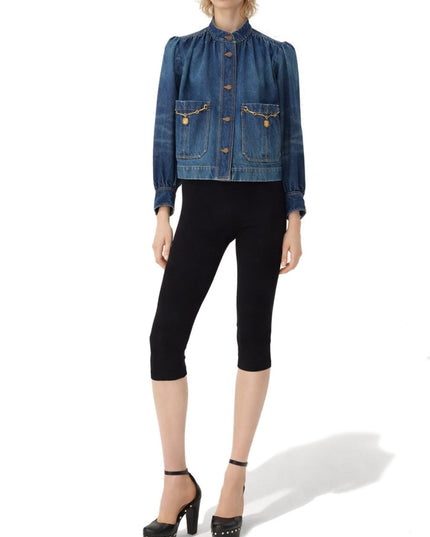 DENIM HIGH NECK GATHERED JACKET
