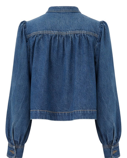 DENIM HIGH NECK GATHERED JACKET