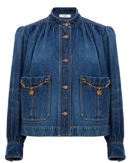 DENIM HIGH NECK GATHERED JACKET