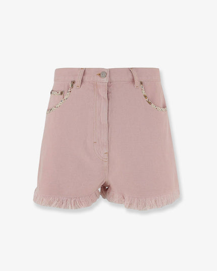 Denim shorts with frayed edges
