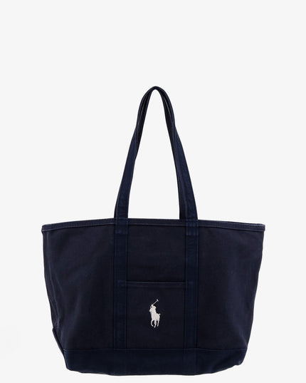 Denim shoulder bag with embroidered logo on the front