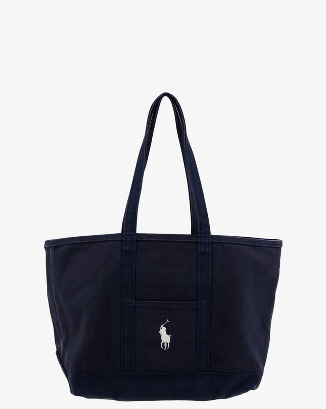 Denim shoulder bag with embroidered logo on the front